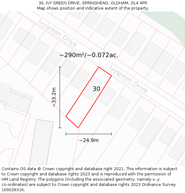 30, IVY GREEN DRIVE, SPRINGHEAD, OLDHAM, OL4 4PR: Plot and title map
