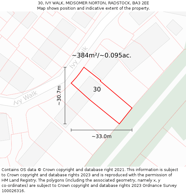 30, IVY WALK, MIDSOMER NORTON, RADSTOCK, BA3 2EE: Plot and title map