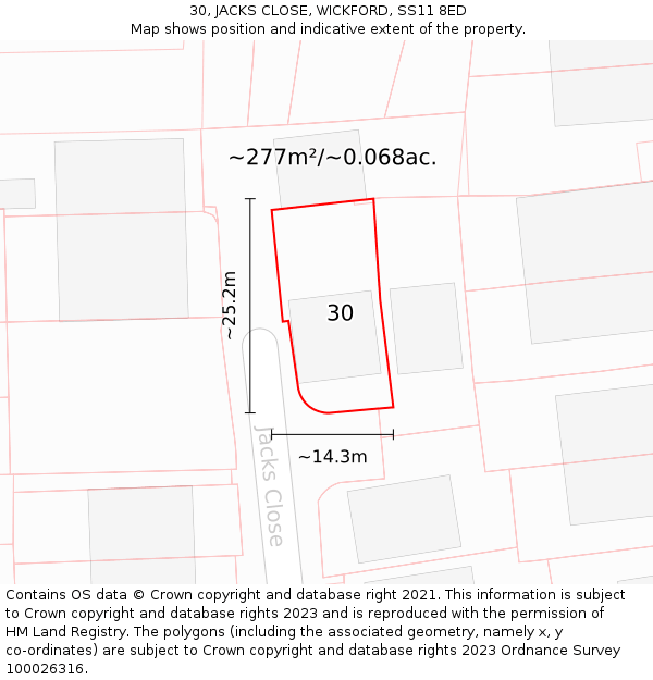 30, JACKS CLOSE, WICKFORD, SS11 8ED: Plot and title map