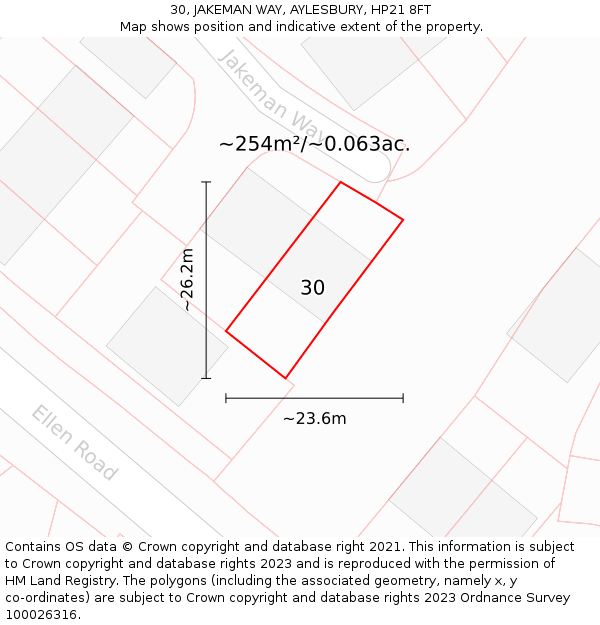 30, JAKEMAN WAY, AYLESBURY, HP21 8FT: Plot and title map