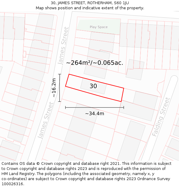 30, JAMES STREET, ROTHERHAM, S60 1JU: Plot and title map