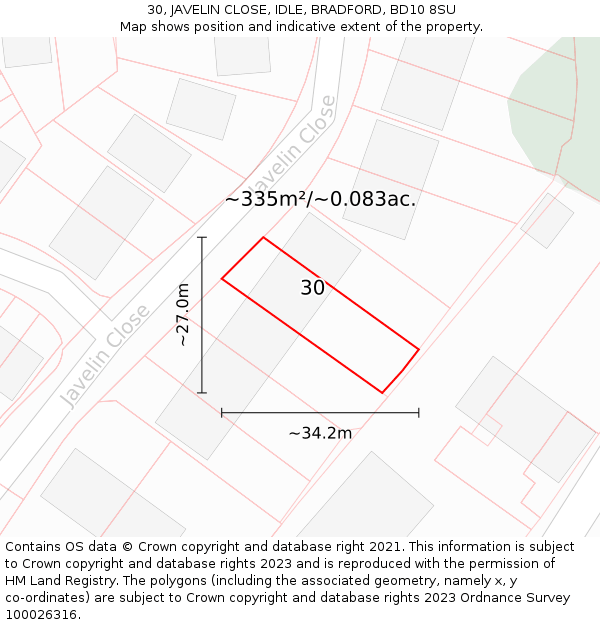 30, JAVELIN CLOSE, IDLE, BRADFORD, BD10 8SU: Plot and title map