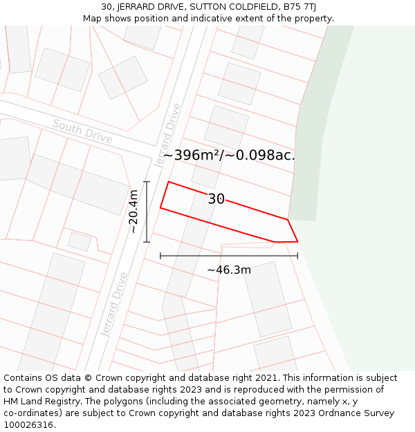30, JERRARD DRIVE, SUTTON COLDFIELD, B75 7TJ: Plot and title map