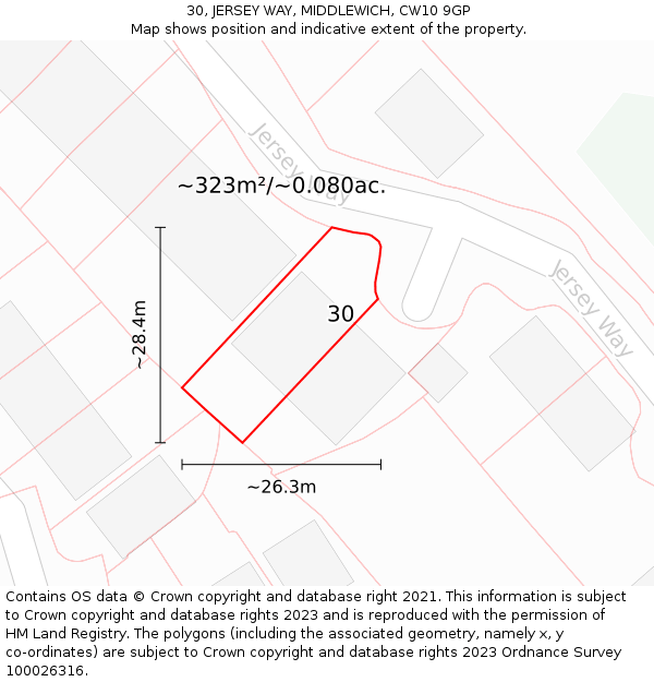 30, JERSEY WAY, MIDDLEWICH, CW10 9GP: Plot and title map