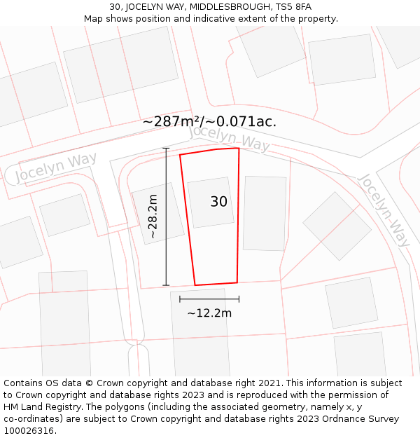 30, JOCELYN WAY, MIDDLESBROUGH, TS5 8FA: Plot and title map
