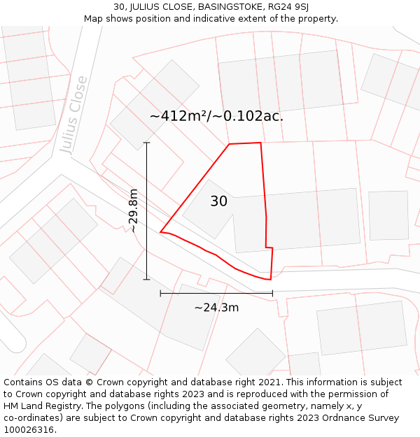 30, JULIUS CLOSE, BASINGSTOKE, RG24 9SJ: Plot and title map