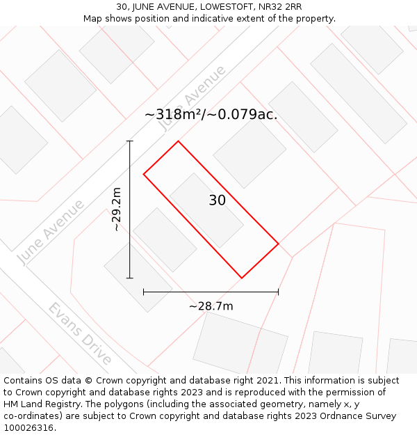 30, JUNE AVENUE, LOWESTOFT, NR32 2RR: Plot and title map