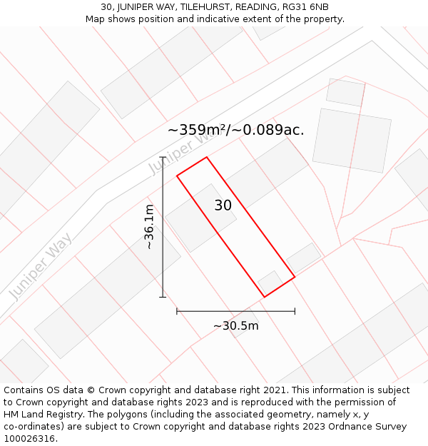 30, JUNIPER WAY, TILEHURST, READING, RG31 6NB: Plot and title map