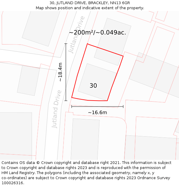 30, JUTLAND DRIVE, BRACKLEY, NN13 6GR: Plot and title map