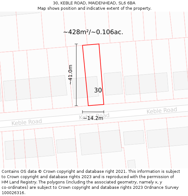 30, KEBLE ROAD, MAIDENHEAD, SL6 6BA: Plot and title map