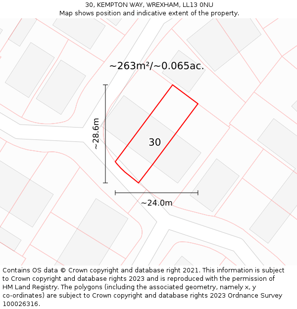 30, KEMPTON WAY, WREXHAM, LL13 0NU: Plot and title map
