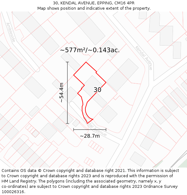 30, KENDAL AVENUE, EPPING, CM16 4PR: Plot and title map