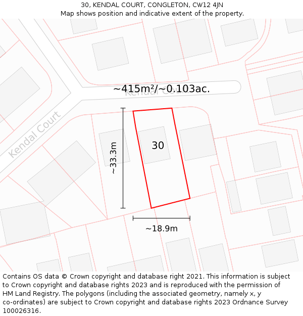30, KENDAL COURT, CONGLETON, CW12 4JN: Plot and title map