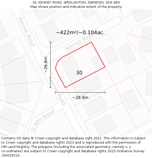 30, KENNET ROAD, WROUGHTON, SWINDON, SN4 9EA: Plot and title map
