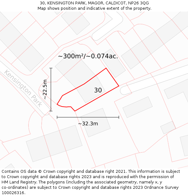 30, KENSINGTON PARK, MAGOR, CALDICOT, NP26 3QG: Plot and title map