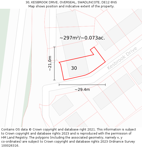 30, KESBROOK DRIVE, OVERSEAL, SWADLINCOTE, DE12 6NS: Plot and title map