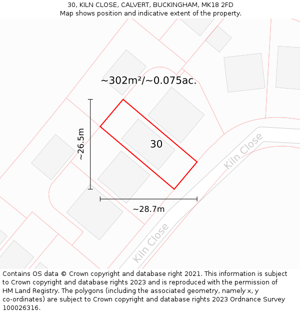 30, KILN CLOSE, CALVERT, BUCKINGHAM, MK18 2FD: Plot and title map