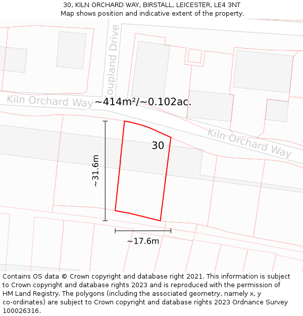 30, KILN ORCHARD WAY, BIRSTALL, LEICESTER, LE4 3NT: Plot and title map
