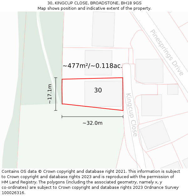 30, KINGCUP CLOSE, BROADSTONE, BH18 9GS: Plot and title map
