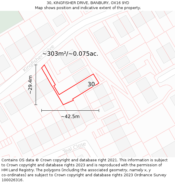 30, KINGFISHER DRIVE, BANBURY, OX16 9YD: Plot and title map