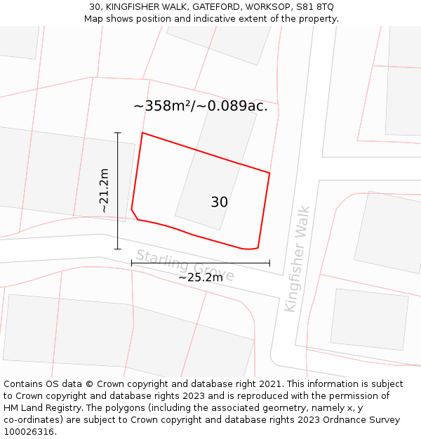 30, KINGFISHER WALK, GATEFORD, WORKSOP, S81 8TQ: Plot and title map