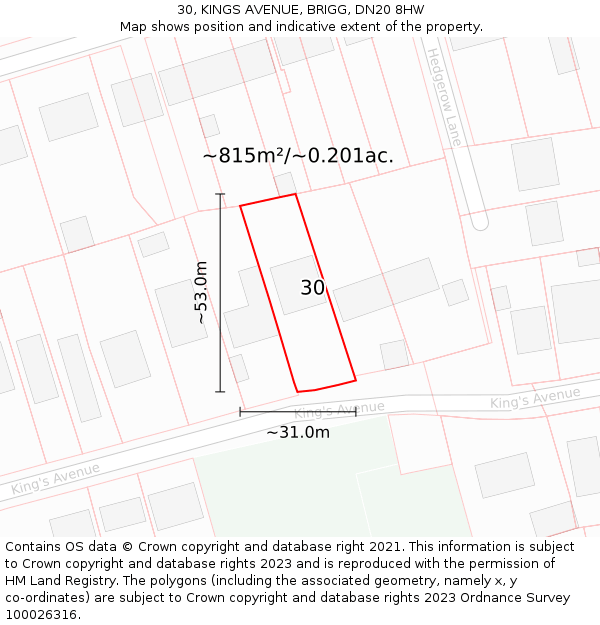 30, KINGS AVENUE, BRIGG, DN20 8HW: Plot and title map
