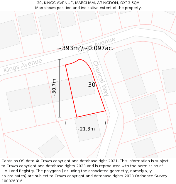 30, KINGS AVENUE, MARCHAM, ABINGDON, OX13 6QA: Plot and title map