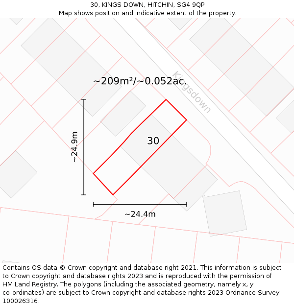 30, KINGS DOWN, HITCHIN, SG4 9QP: Plot and title map