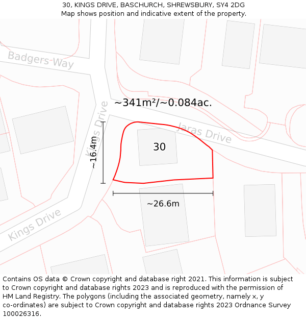 30, KINGS DRIVE, BASCHURCH, SHREWSBURY, SY4 2DG: Plot and title map