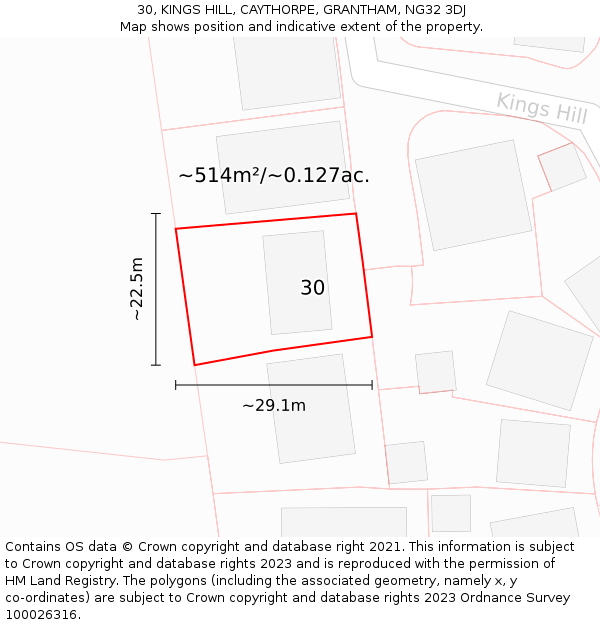 30, KINGS HILL, CAYTHORPE, GRANTHAM, NG32 3DJ: Plot and title map