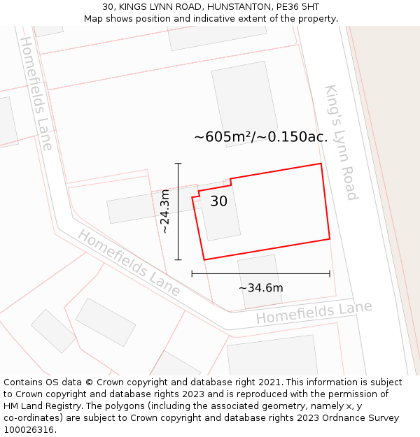 30, KINGS LYNN ROAD, HUNSTANTON, PE36 5HT: Plot and title map