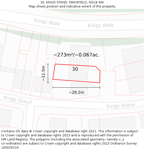 30, KINGS STAND, MANSFIELD, NG18 4AY: Plot and title map