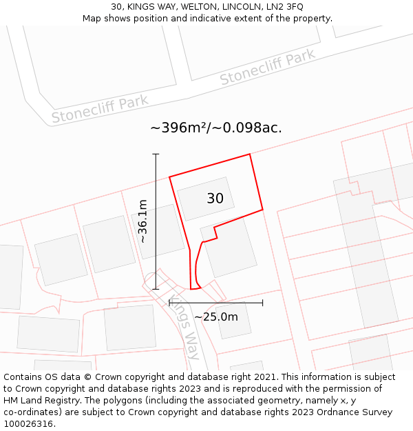 30, KINGS WAY, WELTON, LINCOLN, LN2 3FQ: Plot and title map
