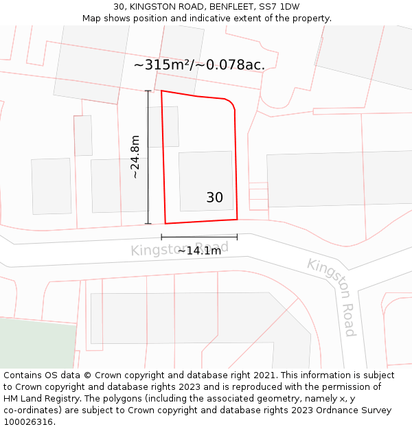 30, KINGSTON ROAD, BENFLEET, SS7 1DW: Plot and title map