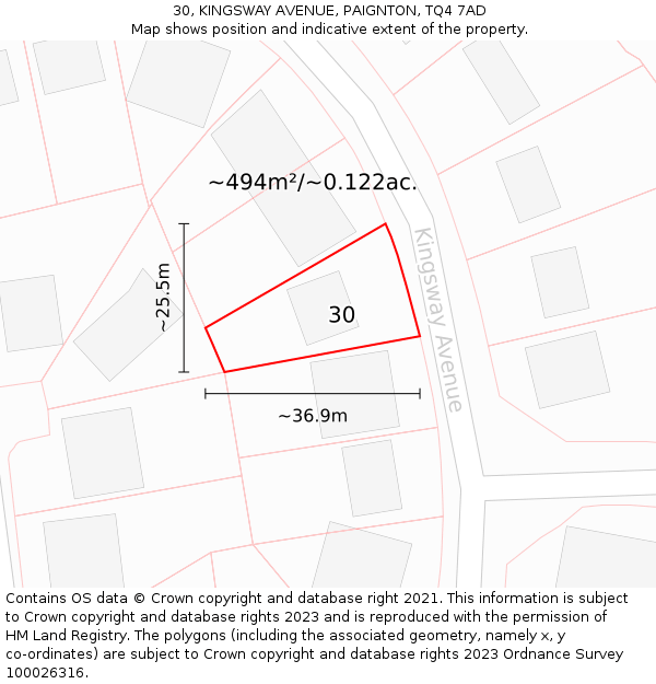 30, KINGSWAY AVENUE, PAIGNTON, TQ4 7AD: Plot and title map