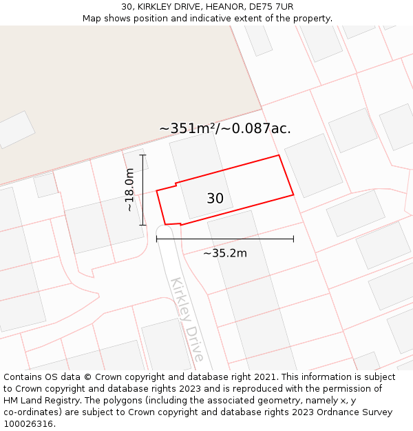 30, KIRKLEY DRIVE, HEANOR, DE75 7UR: Plot and title map