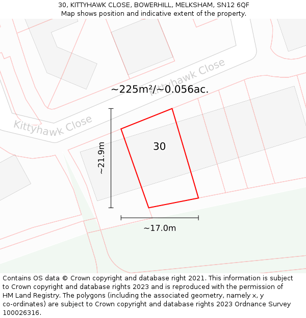 30, KITTYHAWK CLOSE, BOWERHILL, MELKSHAM, SN12 6QF: Plot and title map