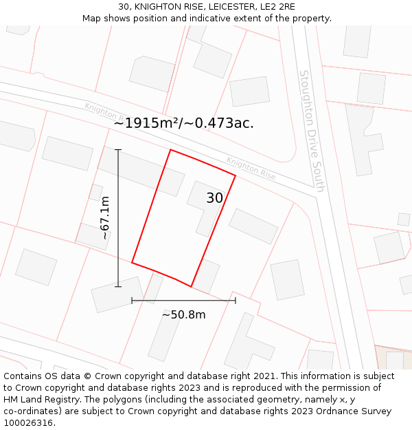 30, KNIGHTON RISE, LEICESTER, LE2 2RE: Plot and title map