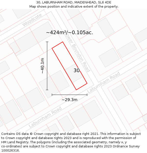 30, LABURNHAM ROAD, MAIDENHEAD, SL6 4DE: Plot and title map