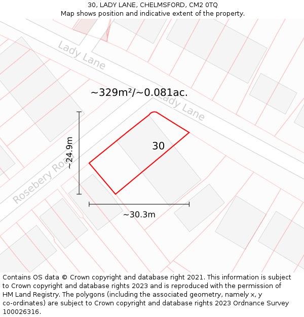 30, LADY LANE, CHELMSFORD, CM2 0TQ: Plot and title map