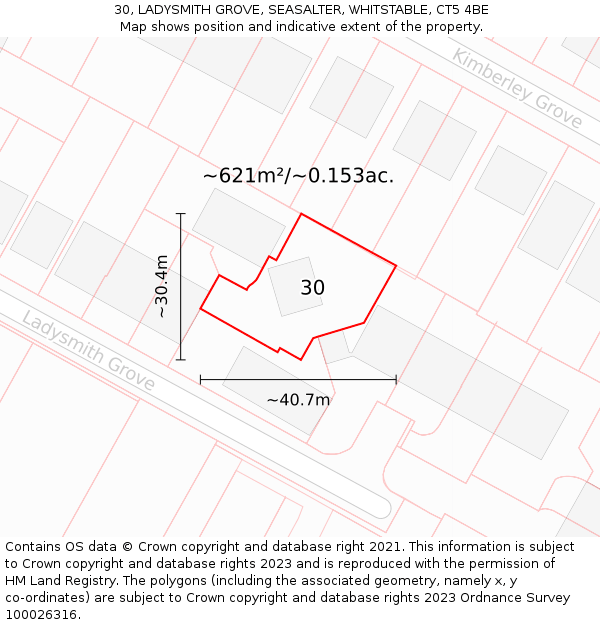 30, LADYSMITH GROVE, SEASALTER, WHITSTABLE, CT5 4BE: Plot and title map