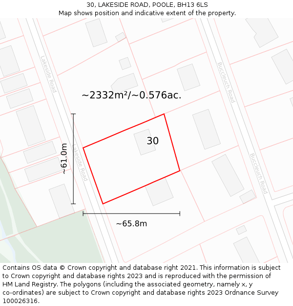 30, LAKESIDE ROAD, POOLE, BH13 6LS: Plot and title map