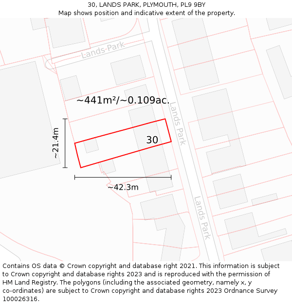 30, LANDS PARK, PLYMOUTH, PL9 9BY: Plot and title map