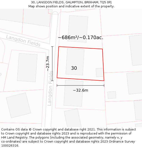 30, LANGDON FIELDS, GALMPTON, BRIXHAM, TQ5 0PJ: Plot and title map