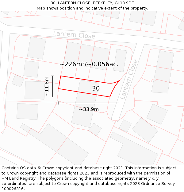 30, LANTERN CLOSE, BERKELEY, GL13 9DE: Plot and title map