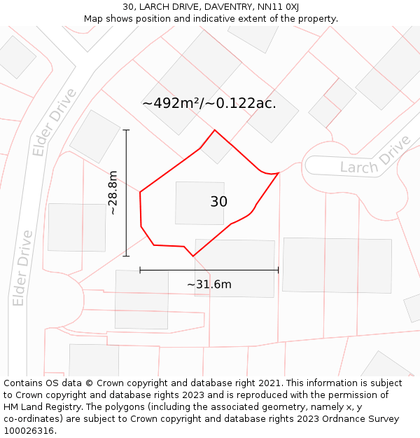 30, LARCH DRIVE, DAVENTRY, NN11 0XJ: Plot and title map