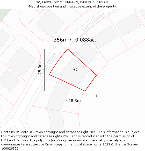 30, LARCH DRIVE, STANWIX, CARLISLE, CA3 9FL: Plot and title map