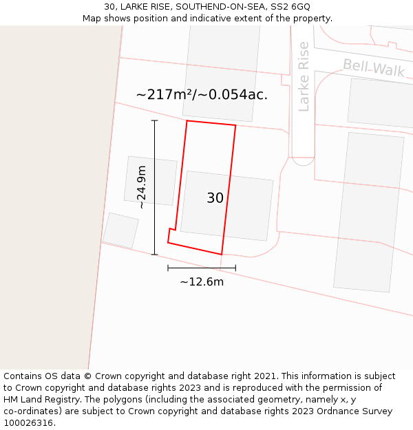 30, LARKE RISE, SOUTHEND-ON-SEA, SS2 6GQ: Plot and title map