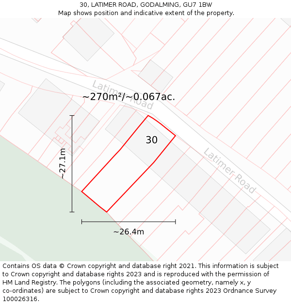 30, LATIMER ROAD, GODALMING, GU7 1BW: Plot and title map
