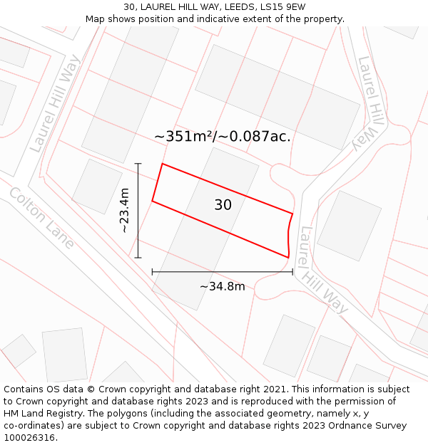 30, LAUREL HILL WAY, LEEDS, LS15 9EW: Plot and title map